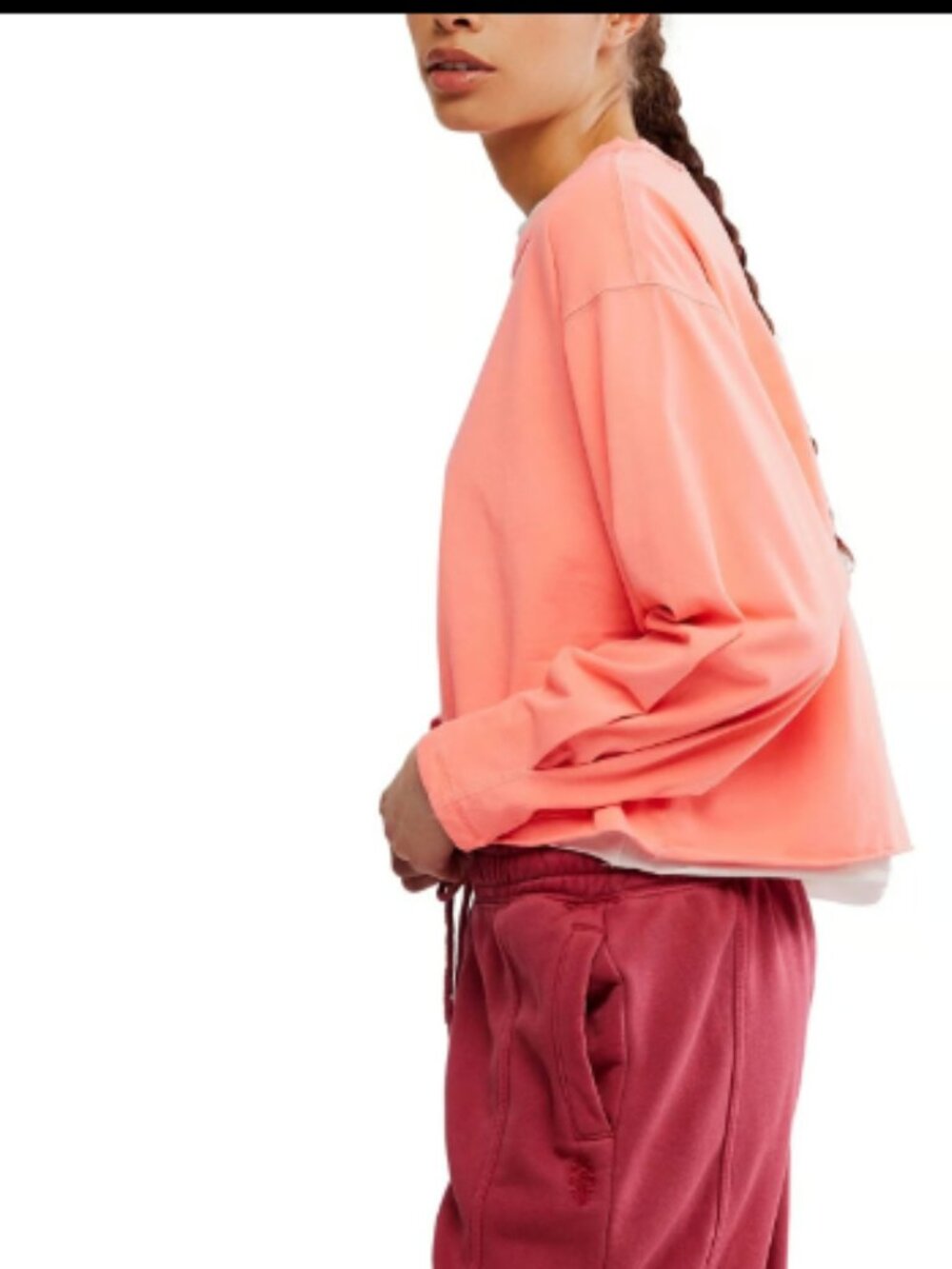FREE PEOPLE FP MOVEMENT INSPIRE LAYER TOP TEE LONG SLEEVE CORAL PEACH $50 L - Picture 2 of 13